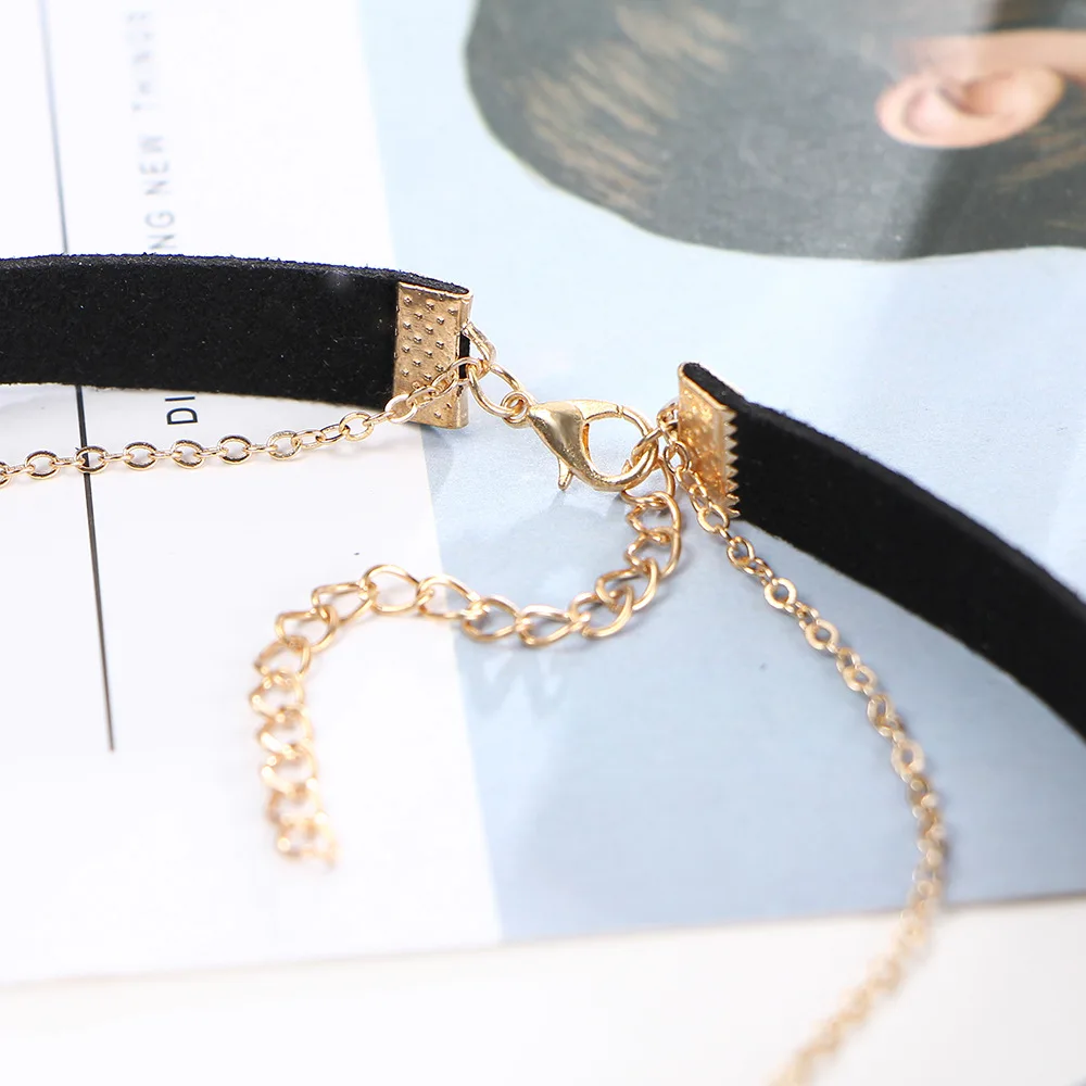 Черные кожаные бархатные Чокеры для женщин Двойная Цепочка подвески кисточка