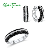 santuzza jewelry set for women natural black white cz stones ring earrings exquisite set 925 sterling silver fashion jewelry set