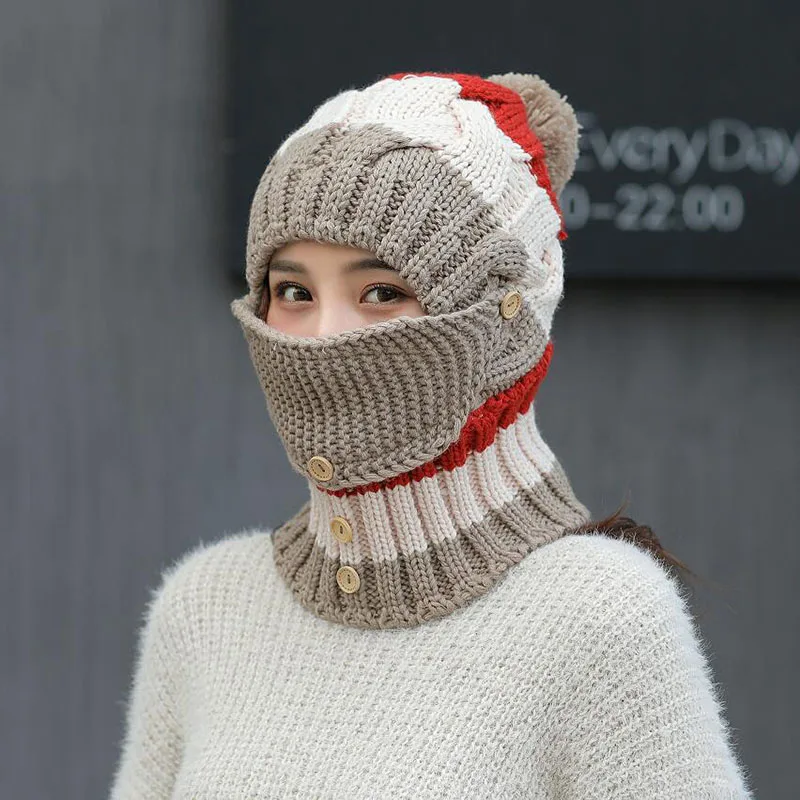 SUOGRY вязаная шапка шарф зимние Skullies шапочки Женская зимняя обувь Шапки для Для женщин мешковатые теплые утепленные шапки с маской шею