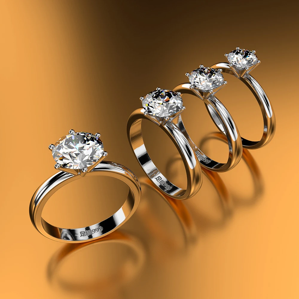 Anillo solitario 100% Soild 999 Jewellery de plata ley 2019 1.5ct Сона фианит AAAAA anillo де comproiso для женщин|Кольца|