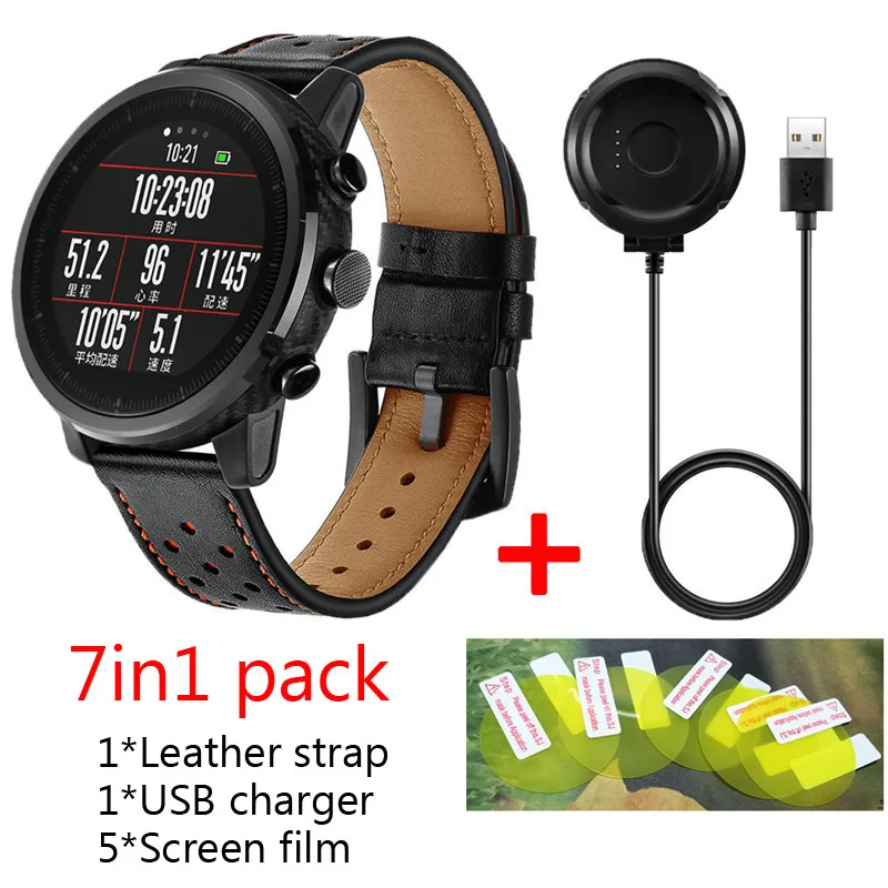 8В1 ремешок для оригинального Xiaomi Huami Amazfit Stratos 2 кожаный smartwatch Браслет зарядное