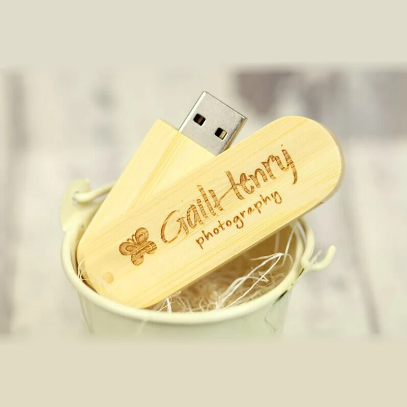 Флэш накопитель USB 2 0 с гравировкой логотипа на заказ поворотный из бамбукового