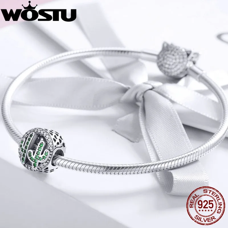 WOSTU, Новое поступление, 925 пробы, Серебряный кактус, кактусы, шарм, бисер, подходит для самостоятельной сборки, браслет, S925 серебро, ювелирное изделие, подарок CQC918