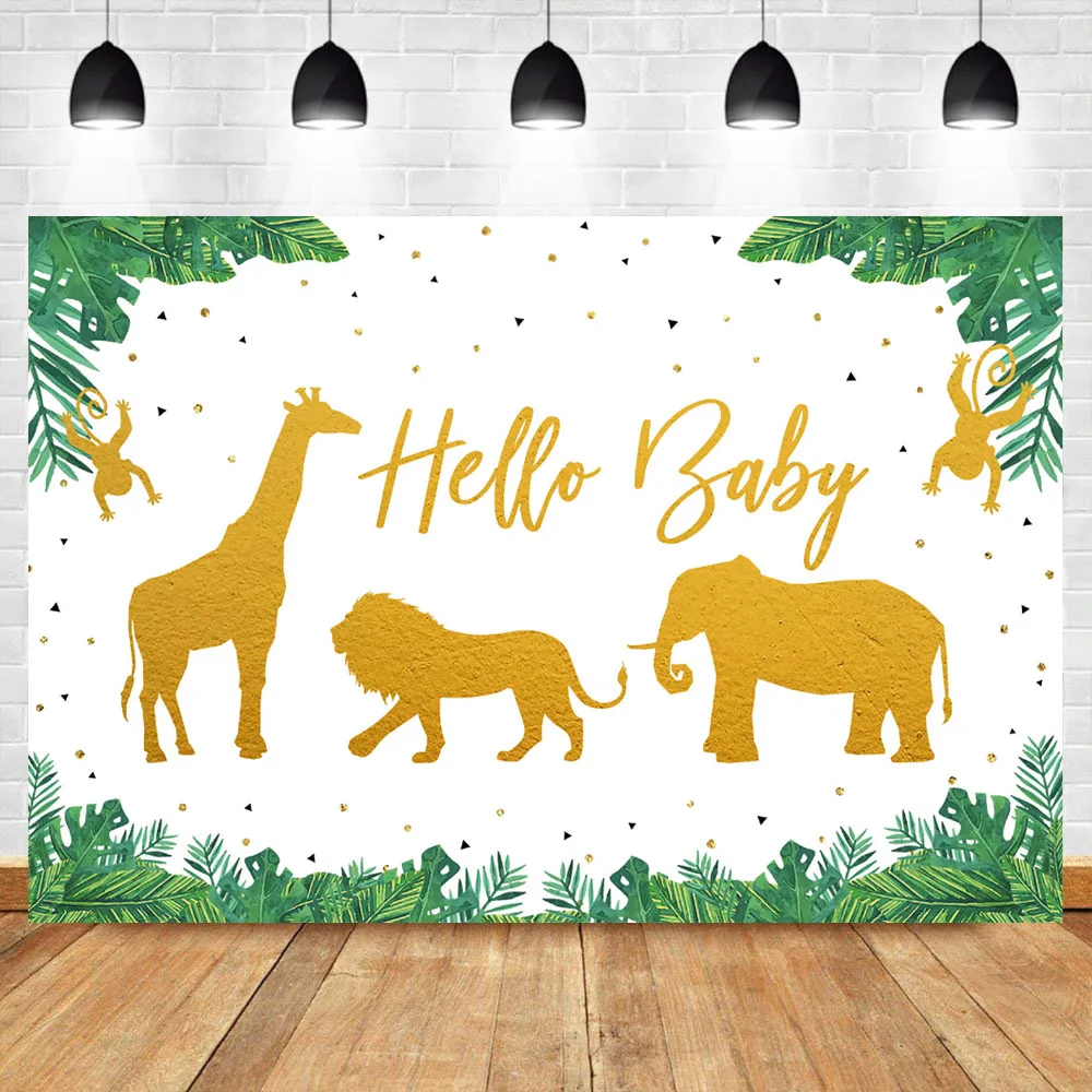 NeoBack Hello Baby фон с тематикой джунглей золотой слон лев дикие животные для дня