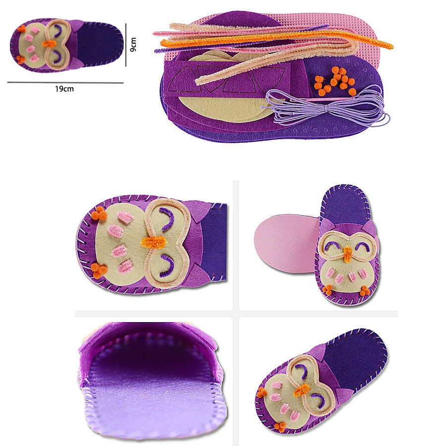 Kids slippers sewing kit for Girls Beginners My First Sewing Kit Handmade Non-woven Fabric Shoes Craft Gifts Educational Toys