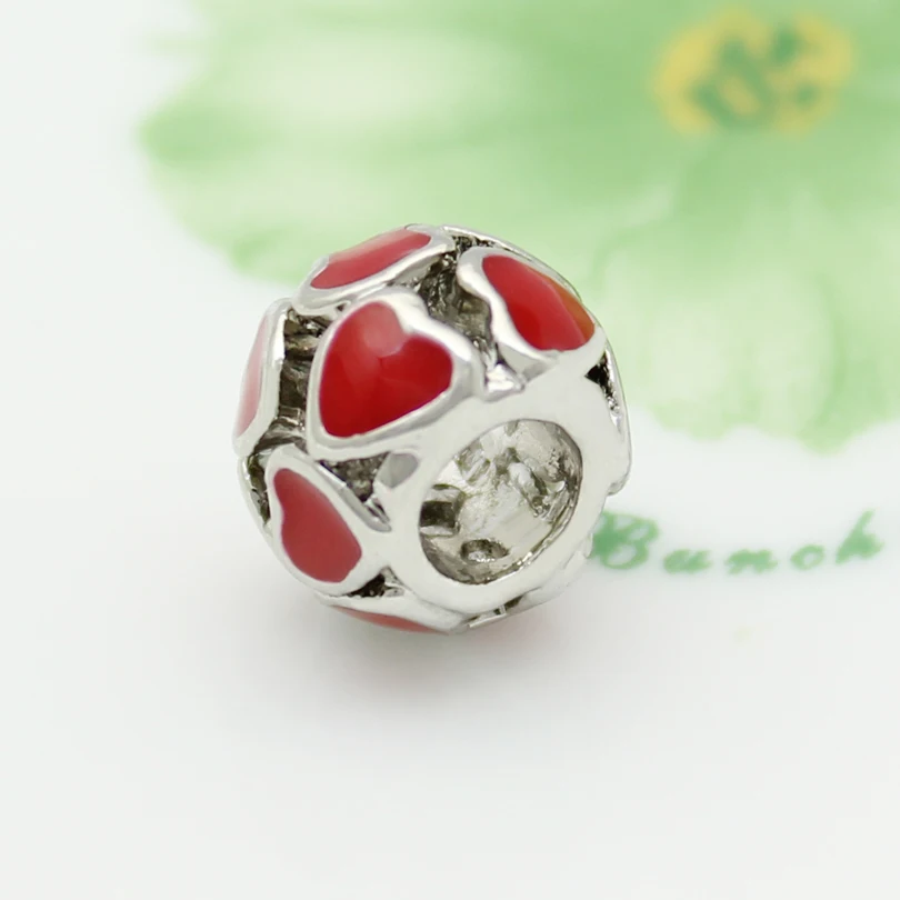 Free shipping Red hand enameled heart love metal alloy bead charm Fit Pandora Bracelet | Украшения и аксессуары