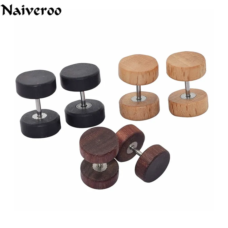Серьги гвоздики круглые деревянные в стиле хип хоп 8 мм 1 пара|earrings gift|fashion stud