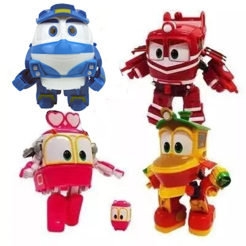 4pcs/set 8cm Robot Trains Transformation Kay Alf Dynamic Train Family Deformation Train Car action figure toys toys for children