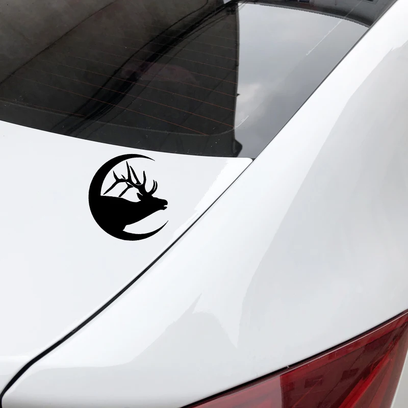 YJZT 14.9CM*15.5CM Deer And Moon Creative Combination Car Trunk Decor Sticker Vinyl Decal Black/Silver C4-2028 | Автомобили и
