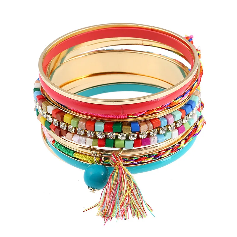 Женский браслет с кисточками Boho 11 шт./набор этнические Кристальные браслеты из