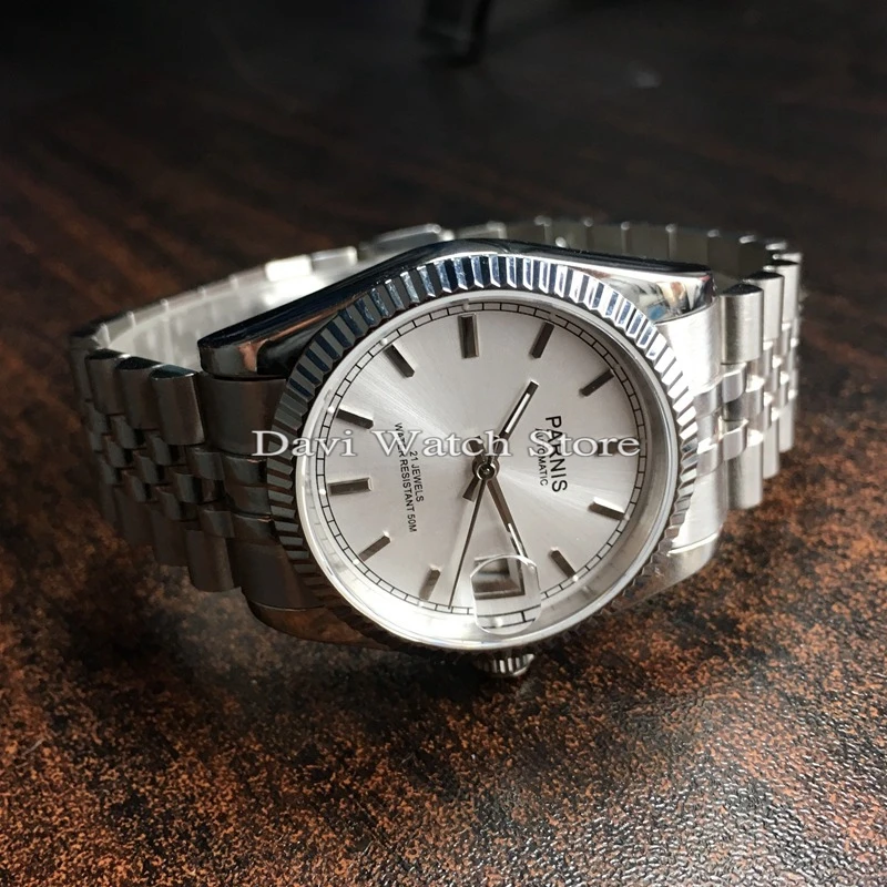 Parnis 36mm stainless steel case strap silver dial miyota automatic mens womens watches | Наручные часы