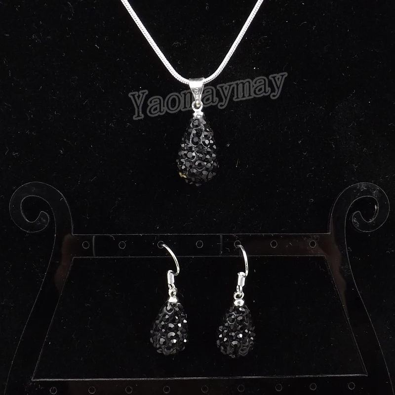 Набор ювелирных изделий в форме капли, черные серьги и ожерелье в подарок, 5 комплектов, оптовая продажа
