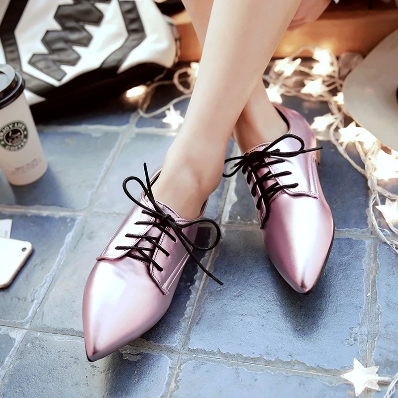 Женщины Оксфорды Обувь Highth Увеличение Квартиры Женщин Подлинные ПУ Кожаные