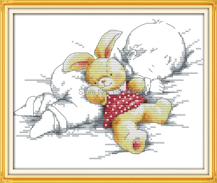Набор для вышивки крестиком The baby Sleep and doll bear на холсте Счетный принт DMC 11CT 14CT | Дом