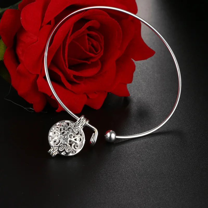 SHIYING (1 Black Lava Beads+ 5soft ball ) Openable Locket Pendant Essential Oil Diffuser bangle 2019 diy round metal cage | Украшения и