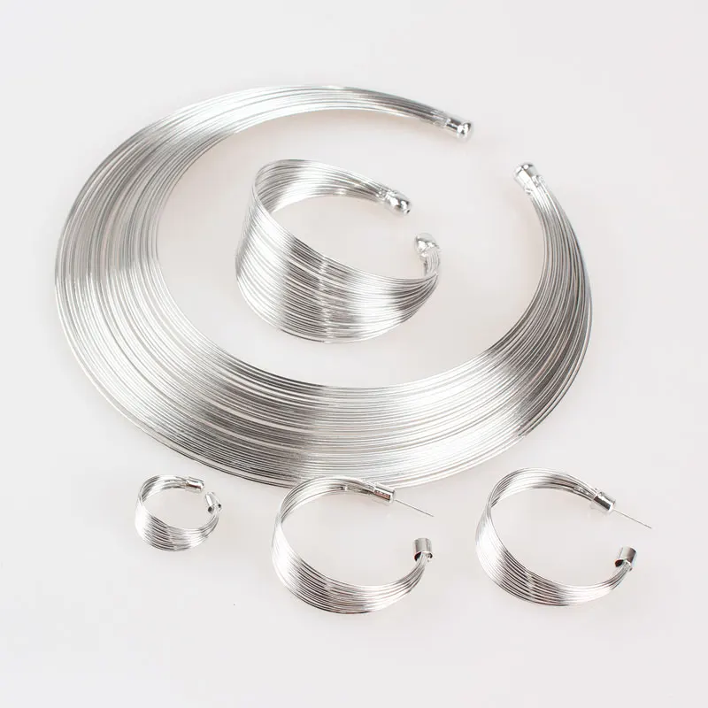 Fashion Women Multilayer Punk Statement Necklace Bangle Earring Ring Charm Party Chain Luxury Choker Collar Jewelry Sets | Украшения и