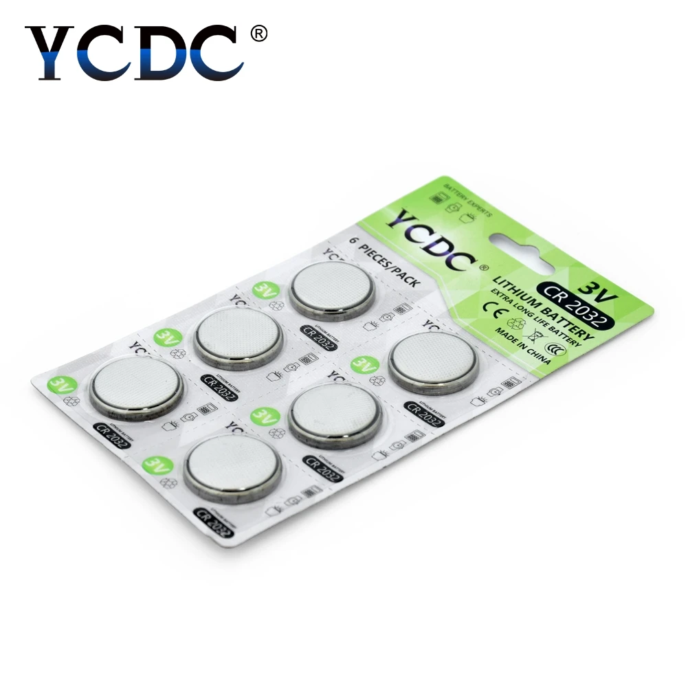 YCDC 6 шт./карта батарея CR2032 3 В литиевая Кнопочная батарея 5004LC BR2032 DL2032 ECR2032 KCR2032 литиевая батарея для игрушек Часы