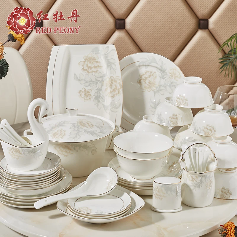 60 голова костяного фарфора посуда чаша набор Пномпеня Бытовая керамика Западная