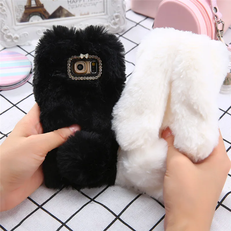 Для samsung S7 S8 S9Plus защитный чехол s теплый плюшевый чехол для телефона Ювелирное Украшение Coque Capa уши кролика хвост тушки для samsung S6Edge