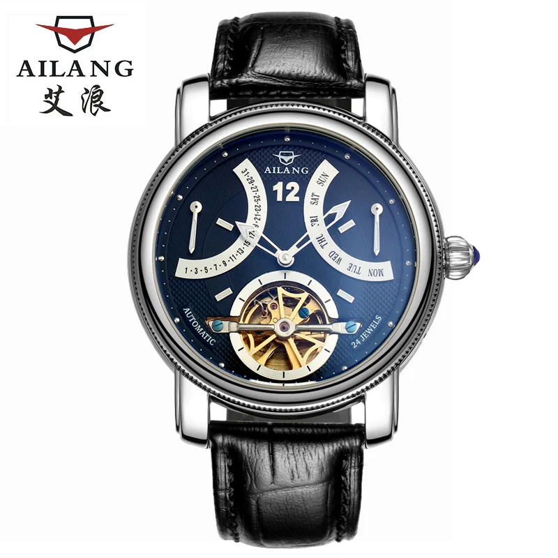 AILANG Flying Tourbillon Мужские часы, автоматические механические часы со скелетом, мужские водонепроницаемые Авто-зазоры Horloges Mannen, Прямая поставка