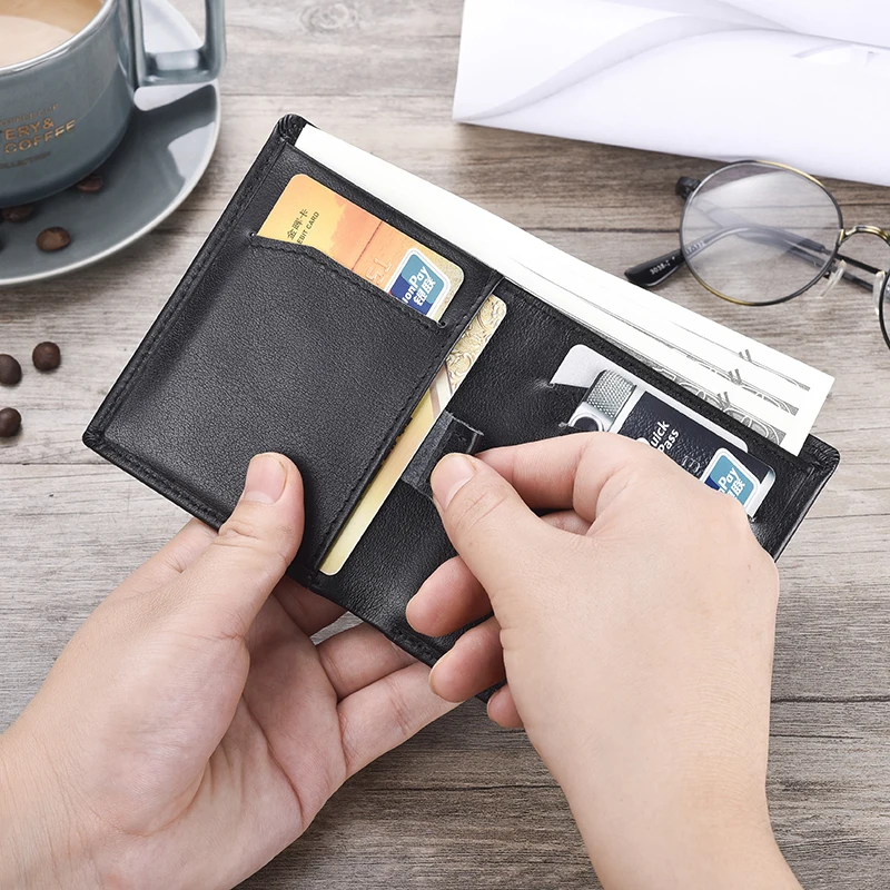 Мужской короткий кошелек из натуральной кожи ультратонкий компактный с