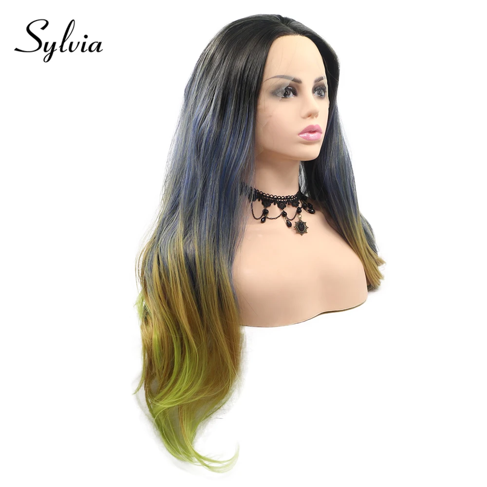 Sylvia черный/серый/зеленый/желтый Ombre естественная волна синтетические волосы на