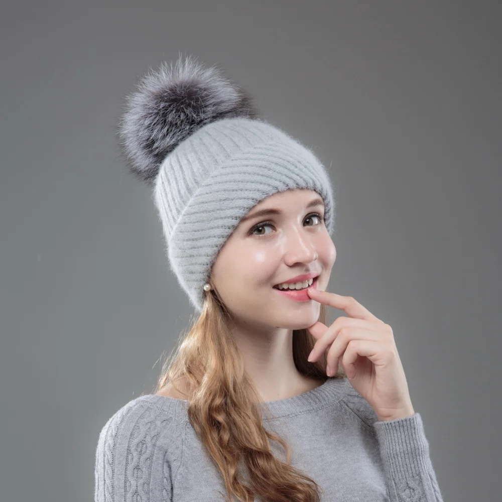 Женская зимняя шапка с помпоном из лисьего меха|autumn winter hat|winter hatwomen beanies |