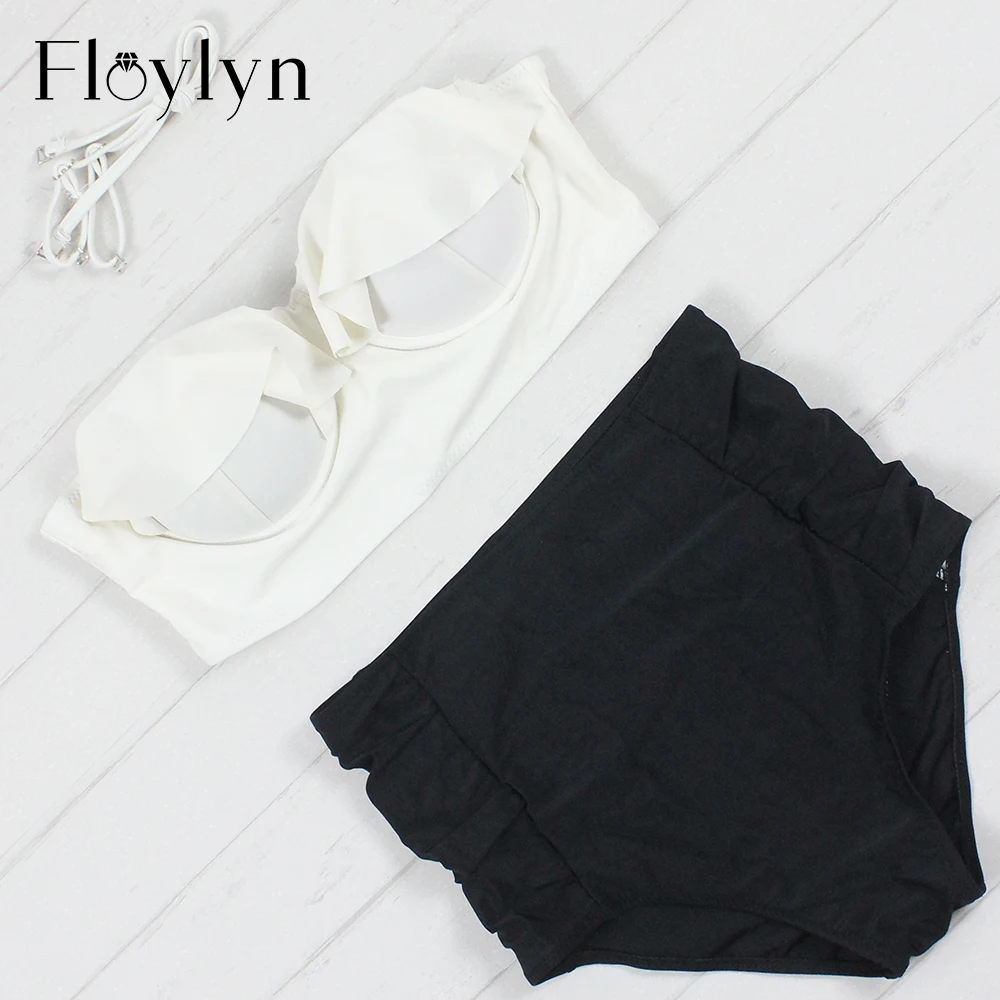 FL00818 Floylyn Новинка бикини женский купальник Высокая талия купальный костюм Плюс Размер Купальники пуш-ап бикини Набор Винтаж Ретро пляжная одежда 4XL - Цвет: FL00818