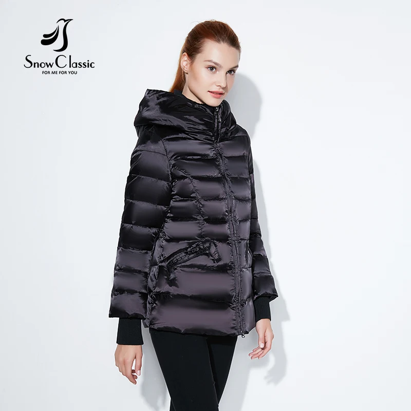 Snowclassic зимняя короткая куртка Модные женские толстые пальто теплые куртки капюшон регулируемый пояс, с хлопковой подкладкой
