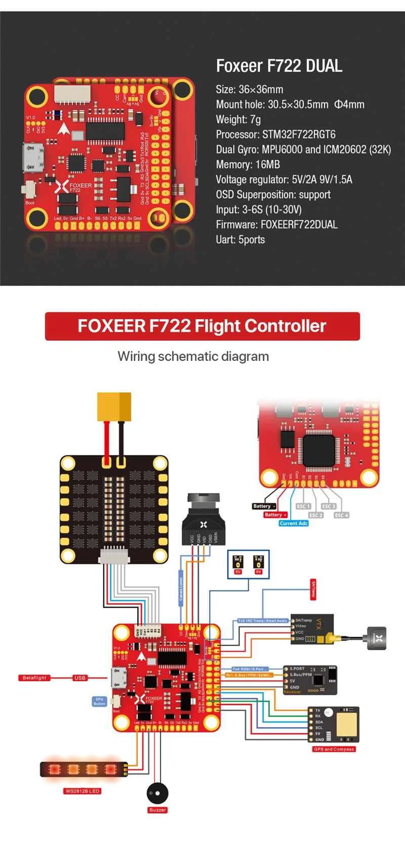 Foxeer F722 двойной контроллер полета STM32F722RGT6 MPU6000 и ICM20602 OSD для RC FPV гоночный Дрон Квадрокоптер запасные части DIY Accs