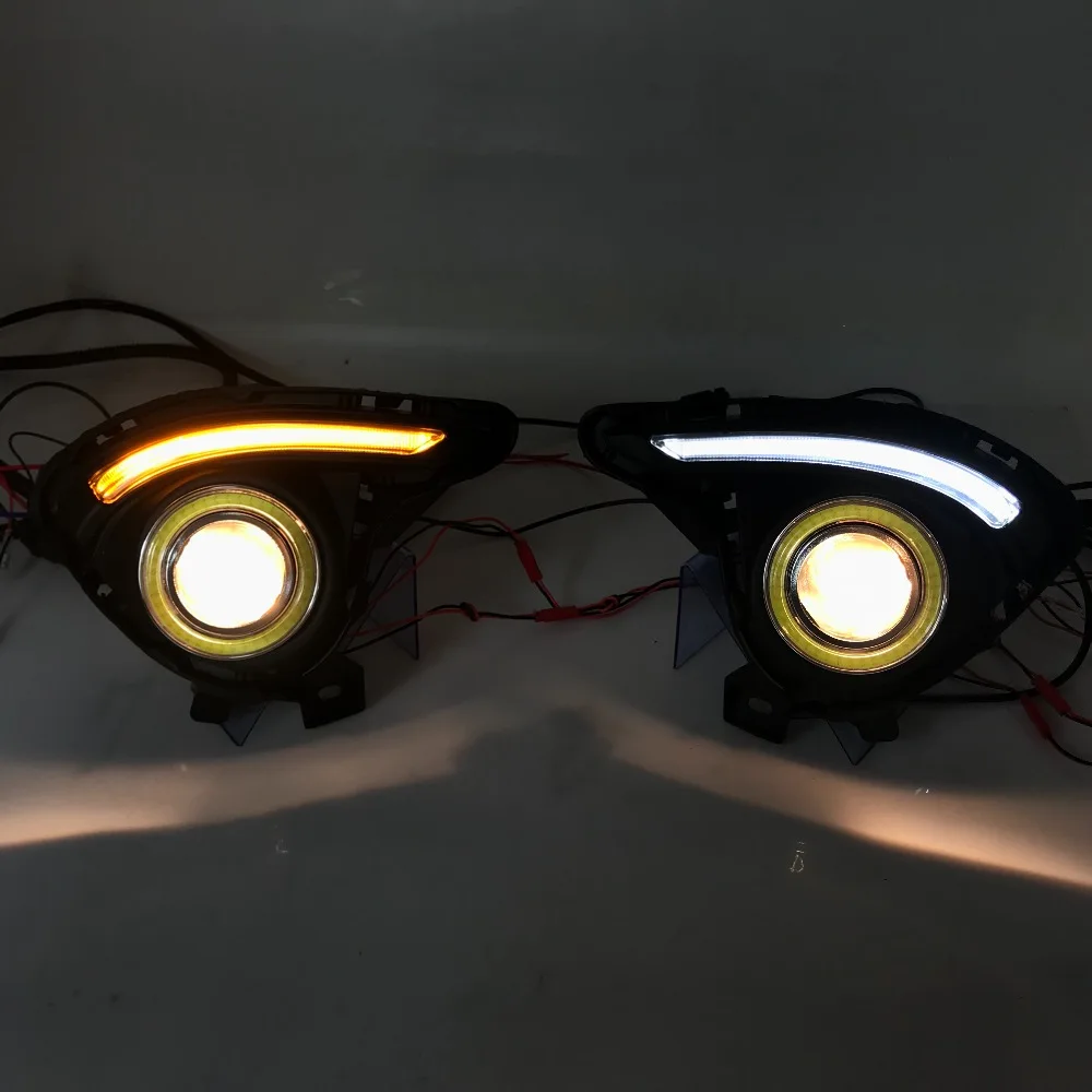 RQXR противотуманная фара вождение свет в сборе для Mazda 2 demio cob angel eye светодиодные дневные ходовые огни сигнал поворота