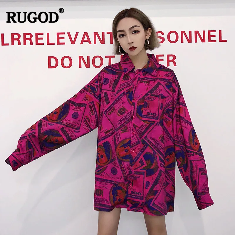 RUGOD/женские рубашки с отложным воротником в винтажном стиле свободные блузки