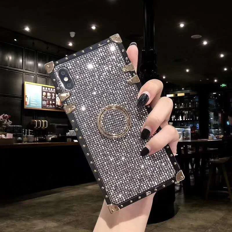 Роскошные модные квадратные блестящие чехлы для телефонов huawei P20 Mate20 Pro Lite Nova 3 3i 3e 4 кольцо держатель мягкий чехол Капа - Цвет: Gray