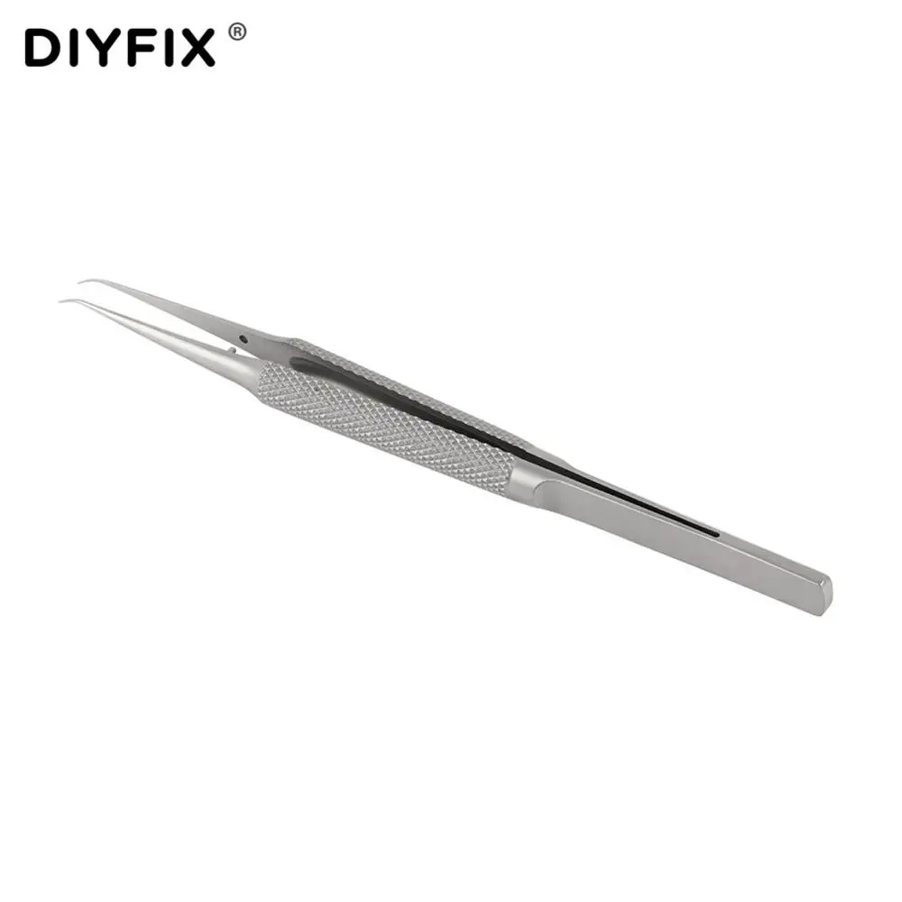 DIYFIX ультра точный прыгающий Пинцет прямые изогнутые зажимы из нержавеющей стали Инструменты для ремонта мобильных телефонов 0,02 мм материнская плата - Тип головки пинцета: Изогнутый