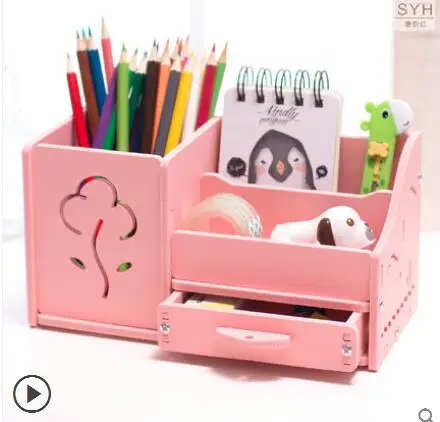 Muiti функция DIY школьная настольная ручка карандаши ящик коробка для хранения СТОЛ простой карандаш полка держатель офисные канцелярские принадлежности - Цвет: pink flower