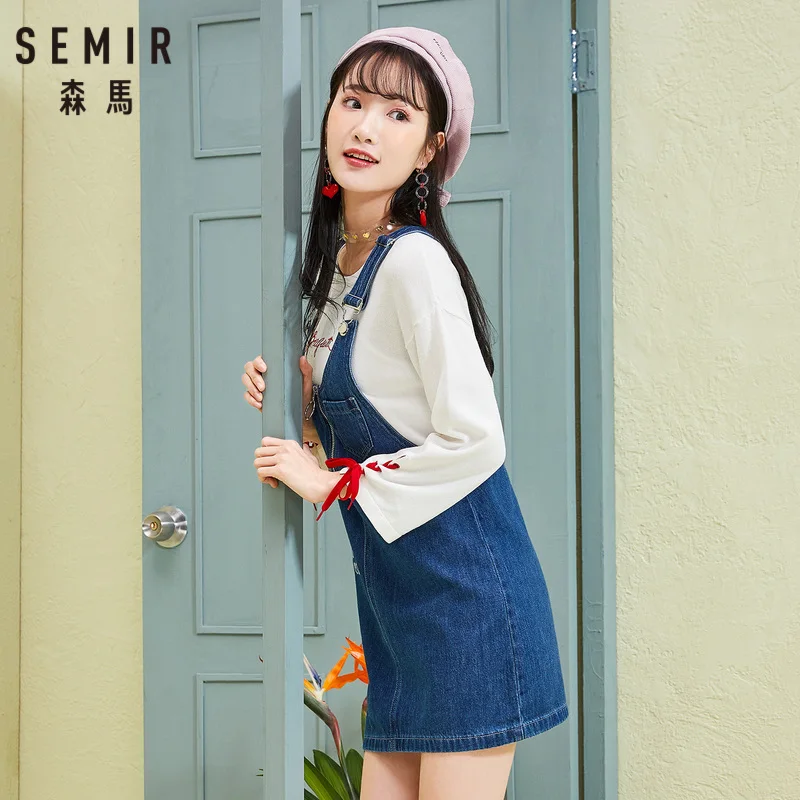 SEMIR женское джинсовое платье-комбинезон из 100% хлопка с принтом спереди на молнии