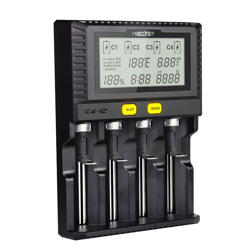 Умное зарядное устройство Miboxer 4 слота с ЖК экраном для li ion/Ni mh/Ni Cd/LiFePO4 18650 14500 26650 AAA