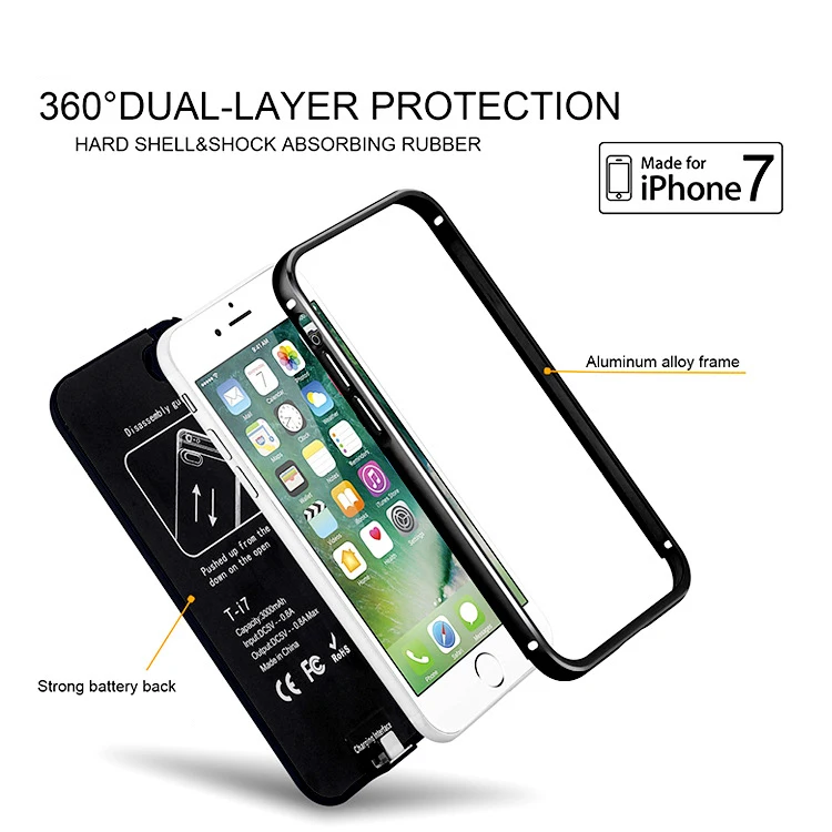 Из Металла Coquille ультра тонкий 3000 мАч для iPhone 7 Батарея Зарядное устройство чехол