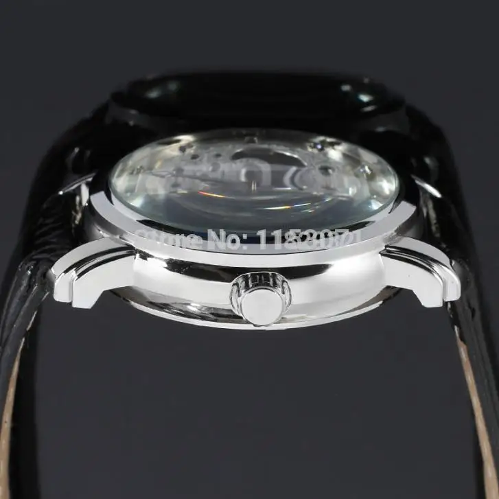 WRG8078M3S2  new   free shipping winner Automatic men silver color  skeleton watch  with black leather band wristwatch