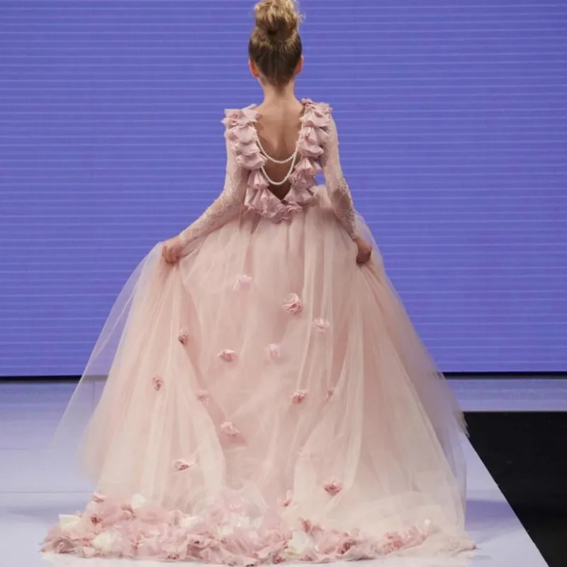 Fashion розовый белый слоновая кость кружева цветочница платье для свадьбы с