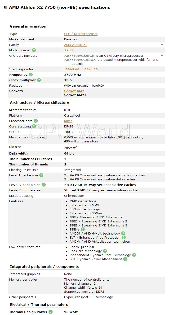 Двухъядерный процессор AMD Athlon 64X2 7750 2,7 GHz Socket AM2+ AM2 95W