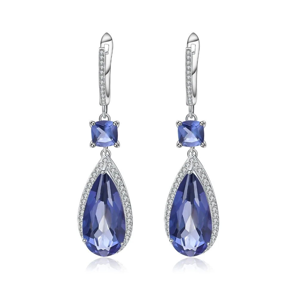 

GEM'S BALLET Water Drop 18.1Ct Natural Iolite Blue Mystic Quartz Dangle Earrings 925 Sterling Silver Fine Jewelry For Women