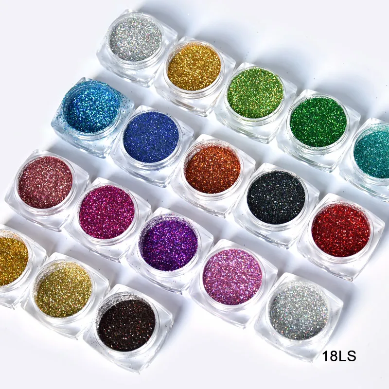 

1g 18Box/lot Holographic Glitter Laser Powder Gorgeous Nail Glitter Chrome Pigment for DIY Nail Art Paillettes,18 COLORS