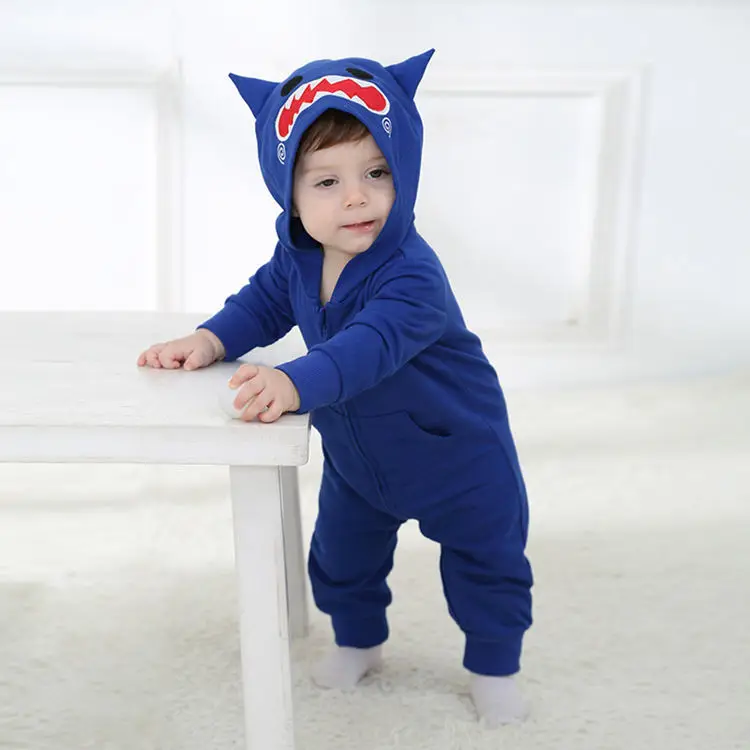 

2018 blue shark cartoon Toddler Unisex-baby spring and autmn Jumpsuit Christmas Romper Onesie Outfits Suit with gift 52