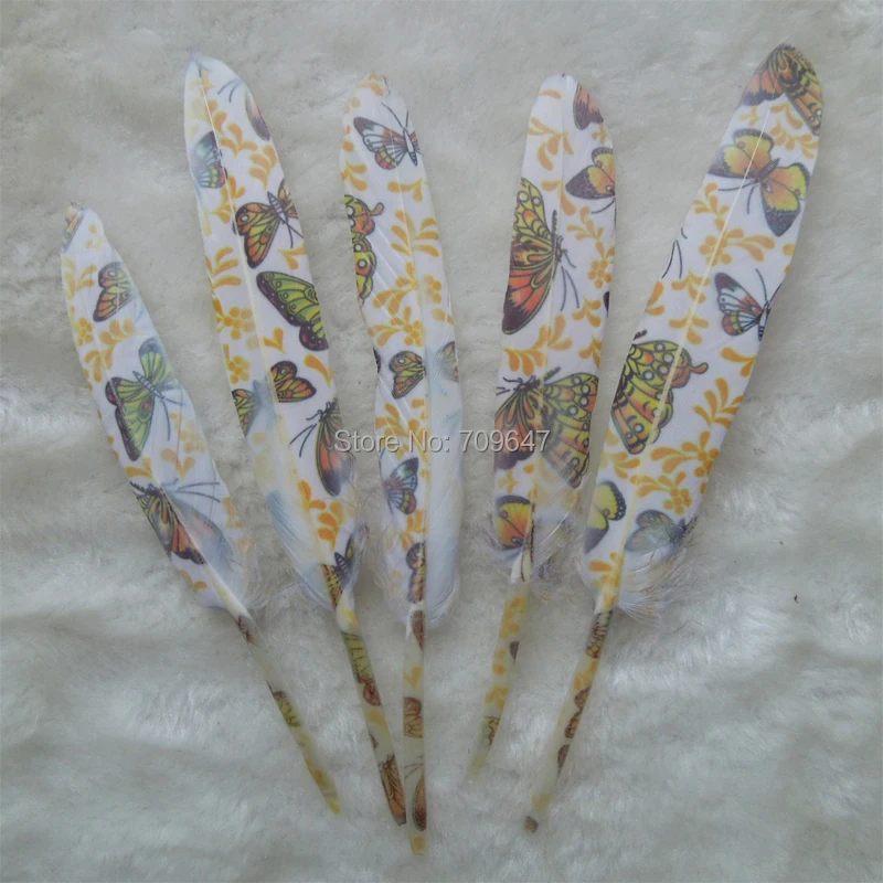 

Feather!50PCS/lot!White Goose feathers with Butterflies Printed Craft Loose Feathers Art Project Decorate Costume Pen,9-15cm