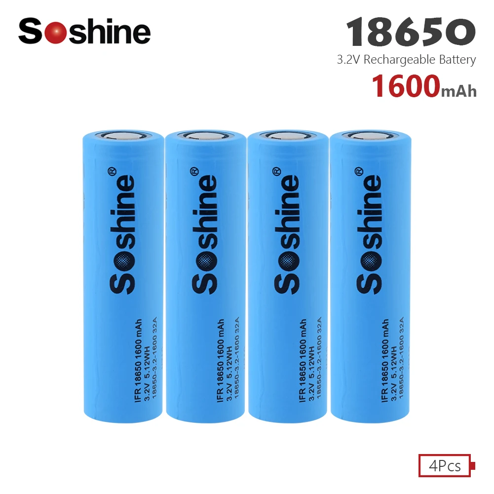 4 PCS Soshine LiFePO4 18650 аккумуляторная батарея 3,2 V 1600mAh запасная батарея безопасные батареи для промышленного использования для фонариков - Цвет: 4 PCS