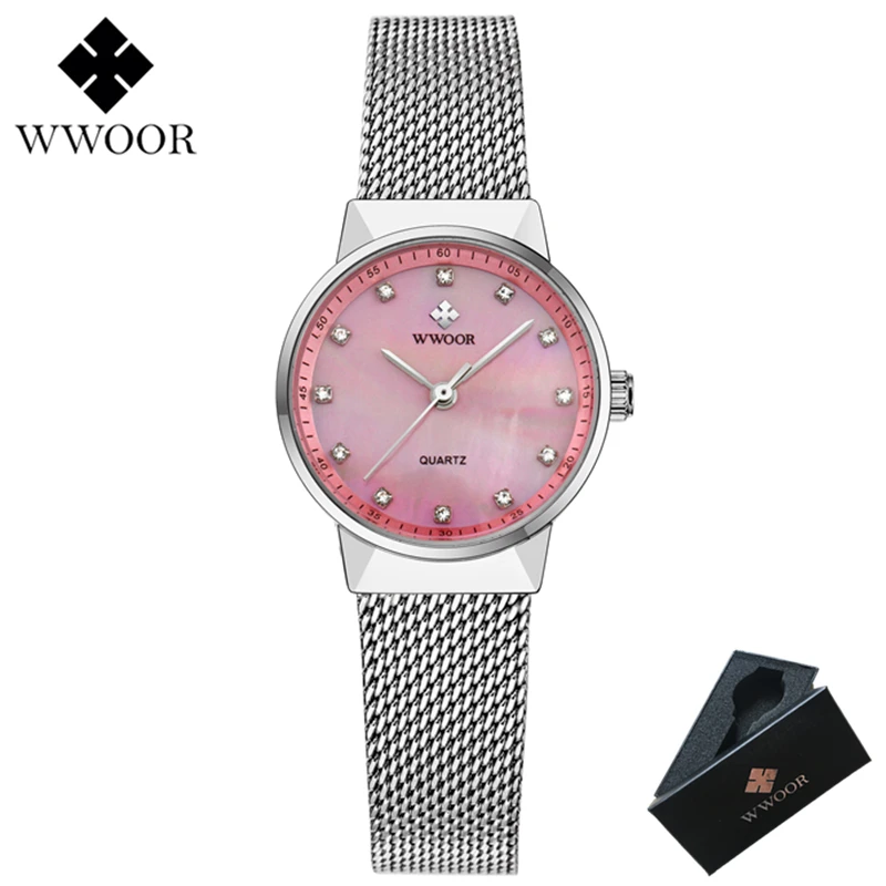 WWOOR Luxury Brand Women Watche Fashion Casual Quartz Watch Small Dial Rhinestones Simple Mesh Bracelet Ladies Wrist | Наручные часы