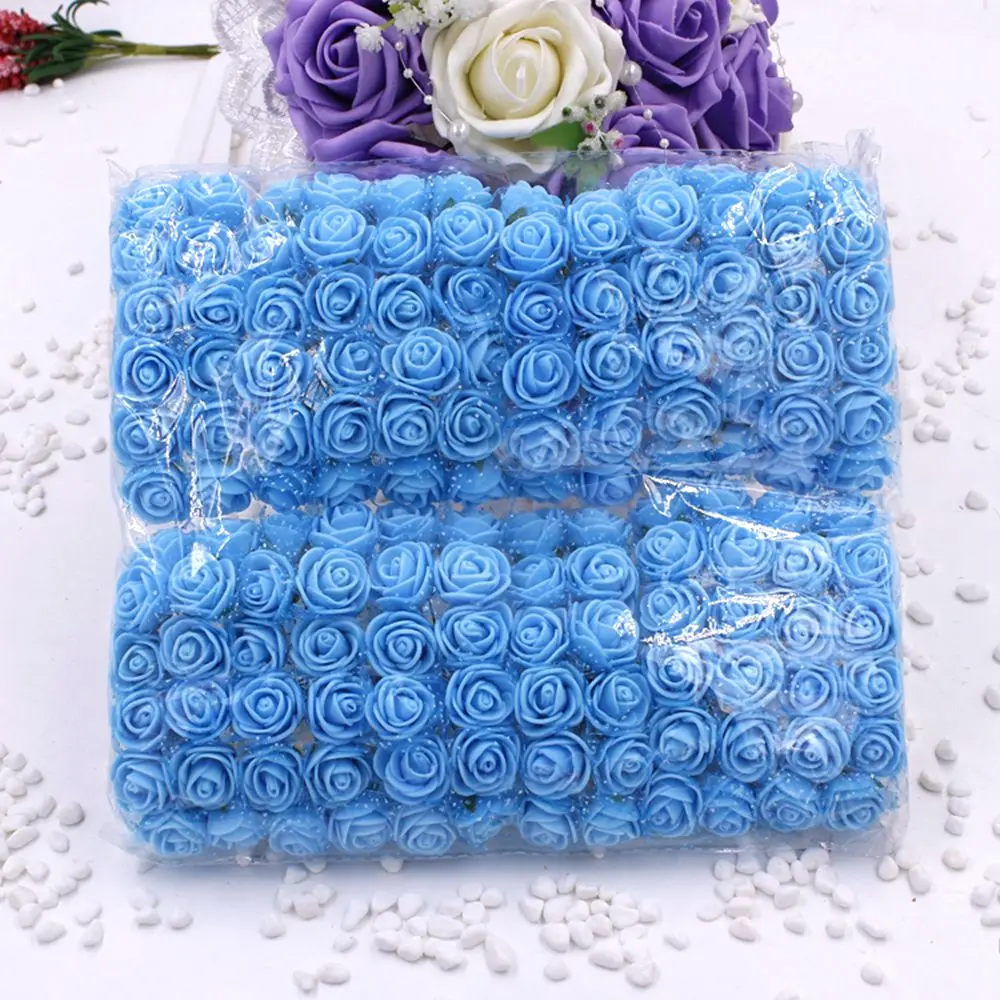 blue 144 шт., искусственные цветы из пенопласта для дома, украшение автомобиля, Свадебный помпон, сделай сам, декоративный венок, свадебный цветок, фальсифицированный - Цвет: blue