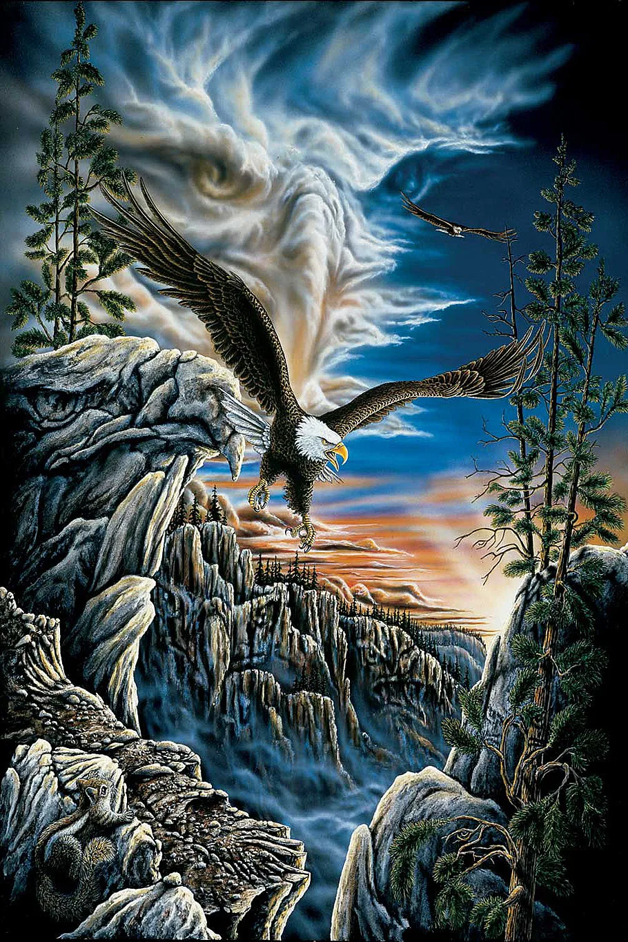 

Круглая вышивка с белыми облаками, вышивка крестиком, гора, круглая смола, полноразмерная картина с орлом, картина на стену