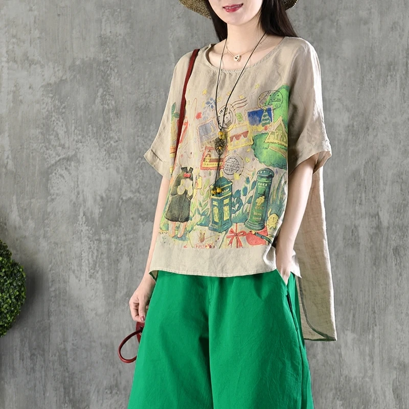 Chinese Style Clothing Women Cotton Linen Summer Loose Short Front Literary Blouse Vintage Shirt Ladies Tops TA1375 | Тематическая